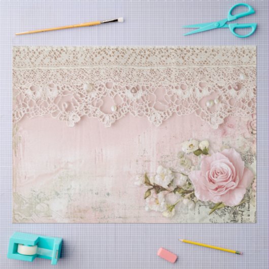 Sjofel Chic Roze Kant  Tissuepapier (Craft)