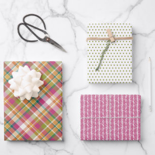 Sjofel Chic Roze Oranje Turquoise Groen Wit Gingha Inpakpapier Vel