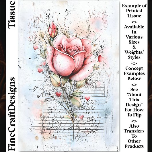 Sjofel Chic Roze Roos & Hartjes CJ8 Decoupage Tissuepapier
