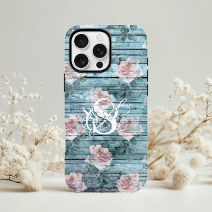 Sjofel Chic Turquoise Roze Bloemendessin Initiaal Case-Mate iPhone Case
