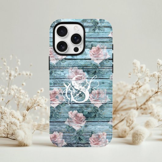 Sjofel Chic Turquoise Roze Bloemendessin Initiaal Case-Mate iPhone Case