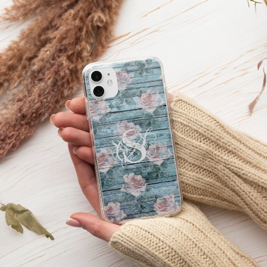 Sjofel Chic Turquoise Roze Bloemendessin Initiaal Case-Mate iPhone Case