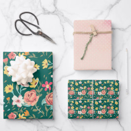 Sjofel Roze Groene Tuin Inpakpapier Vel