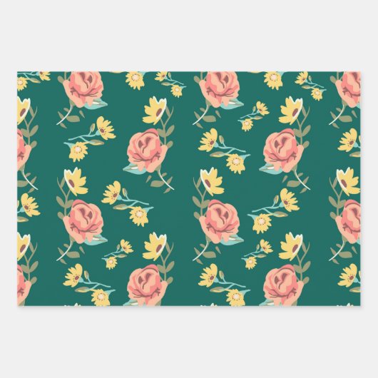 Sjofel Roze Groene Tuin Inpakpapier Vel (Voorkant)