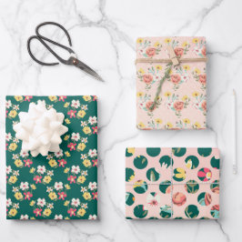 Sjofel Roze Groene Tuin Inpakpapier Vel