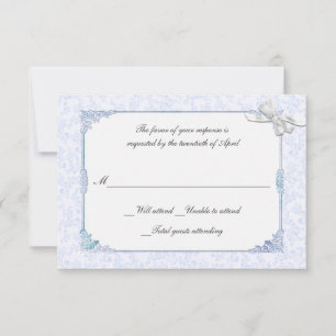 Sjofele blauw Victoriaanse stijl trouw RSVP kaart
