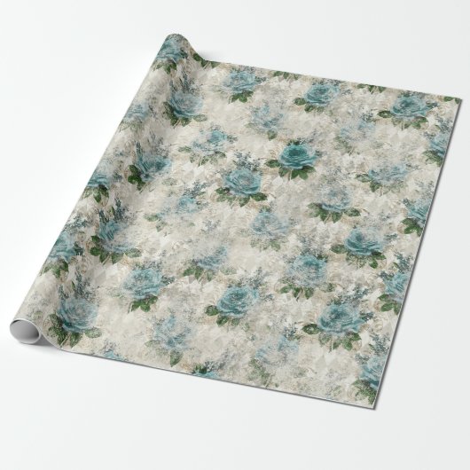 Sjofele Bloem Aqua Serie Ontwerp 2 Cadeaupapier (Uitgerold)