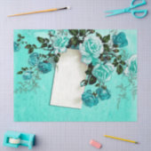 Sjofele Bloemige Turquoise Serie Ontwerp 3 Tissuepapier (Craft)