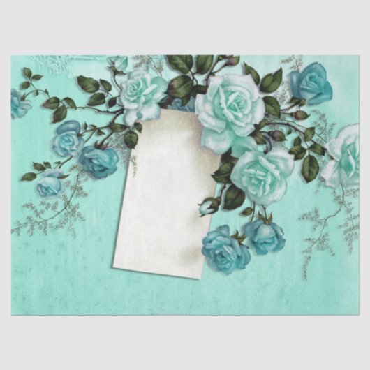 Sjofele Bloemige Turquoise Serie Ontwerp 3 Tissuepapier (Voorkant)