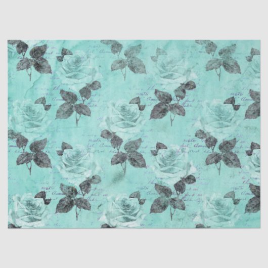 Sjofele Bloemige Turquoise Serie Ontwerp 4 Tissuepapier (Voorkant)