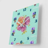 Sjofele Chic Aqua Rozen Roos Bloem Kamer Turquoise Vierkante Klok (Hoek)