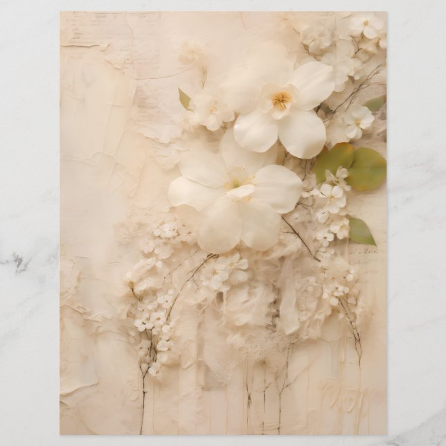 Sjofele Chic Beige Kanten Bloemen Scrapbook Papier (Voorkant)