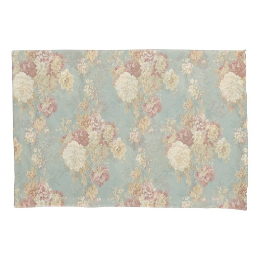 Sjofele Chic Blauw Wit en Geel Bloemmotief Kussensloop (Voorkant-Links)