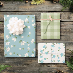 Sjofele Chic Blauwe Ditsy Bloemige Cottagecore Gin Inpakpapier Vel