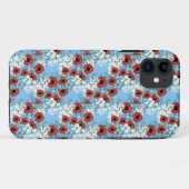 Sjofele chic blauwe rode bloem bloemendruk door Le Case-Mate iPhone Case (Achterkant (horizontaal))