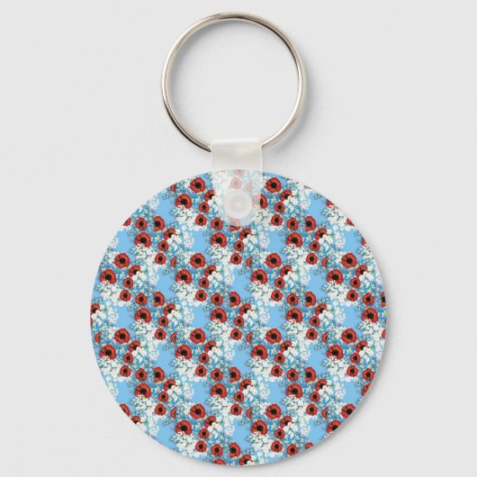 Sjofele chic blauwe rode bloem bloemendruk door Le Sleutelhanger (Voorkant)