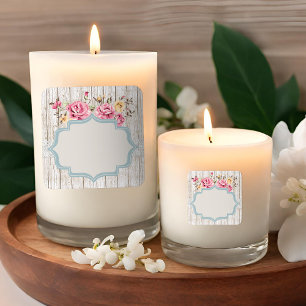 Sjofele Chic Bloemige Rustieke Hout & Vintage Kant Vierkante Sticker