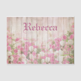 Sjofele Chic Bloemrozen Op Hout Gepersonaliseerde  Tissuepapier