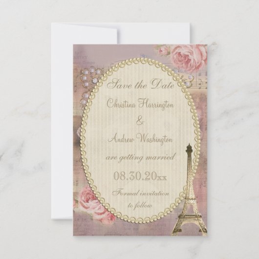 Sjofele Chic Eiffeltoren Bloemige Save the Date Kaart (Achterkant)