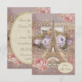 Sjofele Chic Eiffeltoren Bloemige Save the Date Kaart (Voorkant / Achterkant)