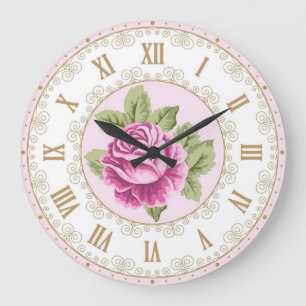 Sjofele Chic Franse Vintage Goud Magenta Roze Roos Grote Klok