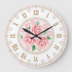 Sjofele Chic Franse Vintage Gouden Parel Roze Roze Grote Klok