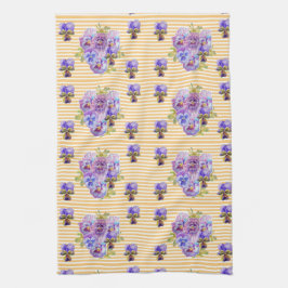 Sjofele Chic Gele Streep Viooltje Bloemen Theedoek