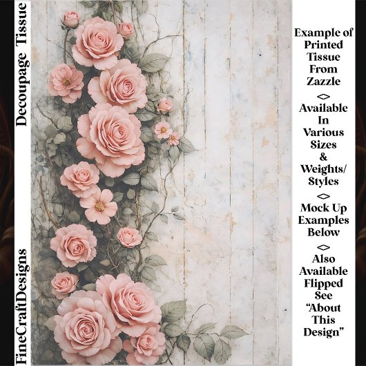 Sjofele Chic Klimmende Roze Rozen FD8L Decoupage Tissuepapier