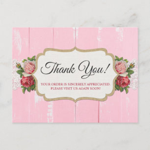 Sjofele Chic Landelijke Hout Roze Bloem Roos Dank  Briefkaart