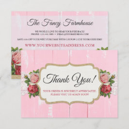 Sjofele Chic Landelijke Houten Roze Bloemen Bedank Kaart