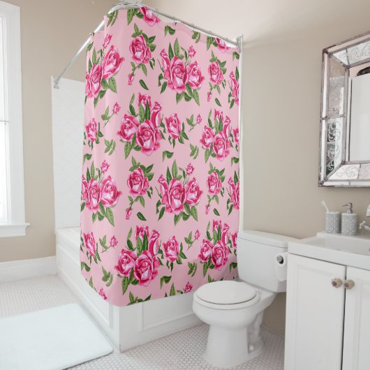 Sjofele Chic Monogram Roze Rozen Bad Douchegordijn (In situ)