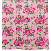 Sjofele Chic Monogram Roze Rozen Bad Douchegordijn (Voorkant)