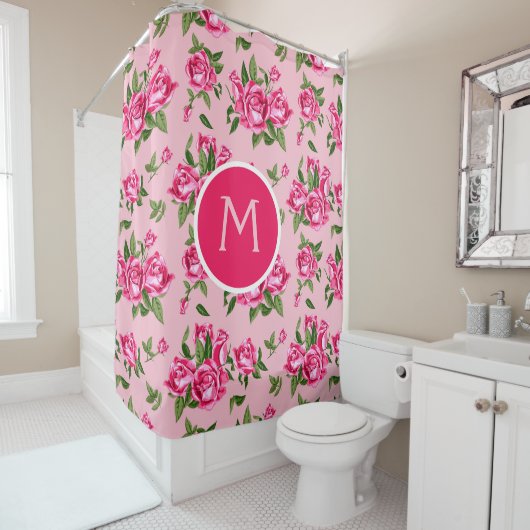 Sjofele Chic Monogram Roze Rozen Bad Douchegordijn (In situ)