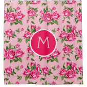 Sjofele Chic Monogram Roze Rozen Bad Douchegordijn (Voorkant)