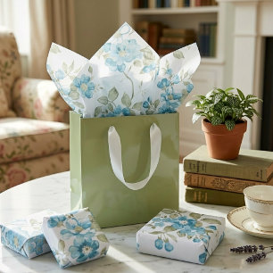 Sjofele Chic Olijfgroen Aqua Turquoise Bloemmotief Tissuepapier