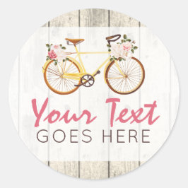 Sjofele Chic Oudefiets op Rustieke Houten Ondergro Ronde Sticker