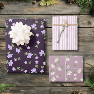Sjofele Chic Paarse Roze Ditsy Bloemige Cottagecor Inpakpapier Vel
