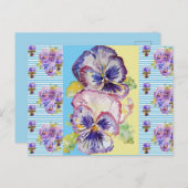 Sjofele Chic Pansy Pastel Blauwe Streep Kunst Ansi Briefkaart (Voorkant / Achterkant)