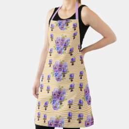 Sjofele Chic Pastel Gele Viooltje Bloemige Schort