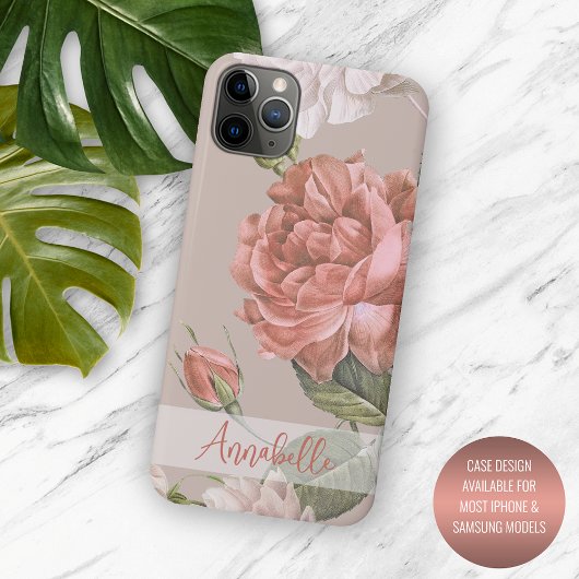 Sjofele Chic Perzik Blozende Roze Rozen Bloempatro Case-Mate iPhone Case