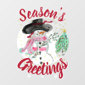 Sjofele Chic Roze Artistieke Sneeuwman Ruitsticker Raamsticker (Vel)