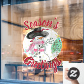 Sjofele Chic Roze Artistieke Sneeuwman Ruitsticker Raamsticker (Cafe Raam)