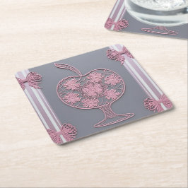 Sjofele Chic Roze Kant Appel Bloem Vintage Grijs  Kartonnen Onderzetters