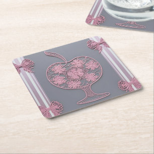 Sjofele Chic Roze Kant Appel Bloem Vintage Grijs Kartonnen Onderzetters