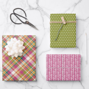 Sjofele Chic Roze Oranje Teal Groen Witte Gingham Inpakpapier Vel