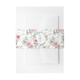 Sjofele Chic Roze Rozen Groene Monogram Uitnodigingen Wikkel