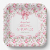 Sjofele Chic Roze Strik Bruidsdouche Papieren Bordje (Voorkant)