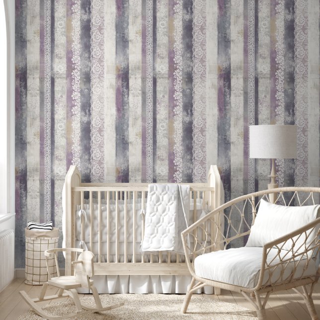 Sjofele Chic Streep Lavendel Crème Landelijk Behang (Kinderen)