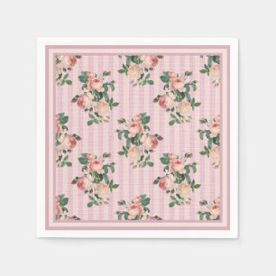 Sjofele chic strepen en roze rozen servet