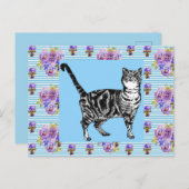 Sjofele Chic Tabby Kat Pastel Streep Kunst Ansicht Briefkaart (Voorkant / Achterkant)